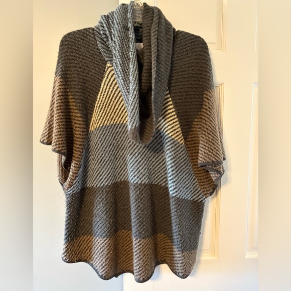 Sweaters - Striped Cowl Neck Sweater - Gray and Tan